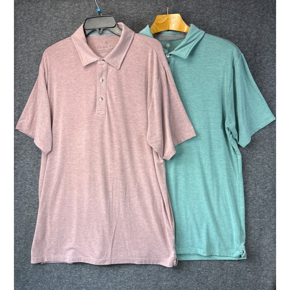 Lot of 2 Free Fly Bamboo Performance Polo Shirts Men Size L Rose Green Heathered